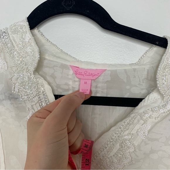 Lilly Pulitzer white semi sheer beaded tunic top - Picture 7 of 9